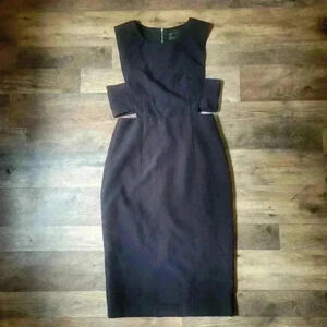 Blaque Label Solid Black Back Zip Sleeveless Sheath Dress With Side Cut-Outs S